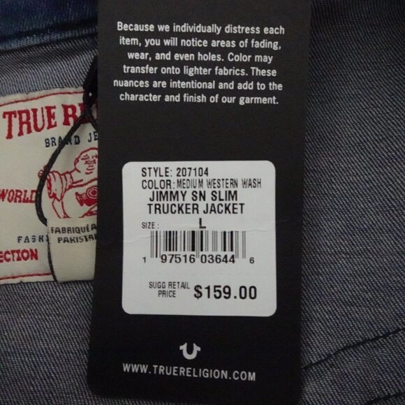 True Religion Jimmy Trucker Jacket Women's Size L Blue Denim Slim Western - Picture 7 of 8